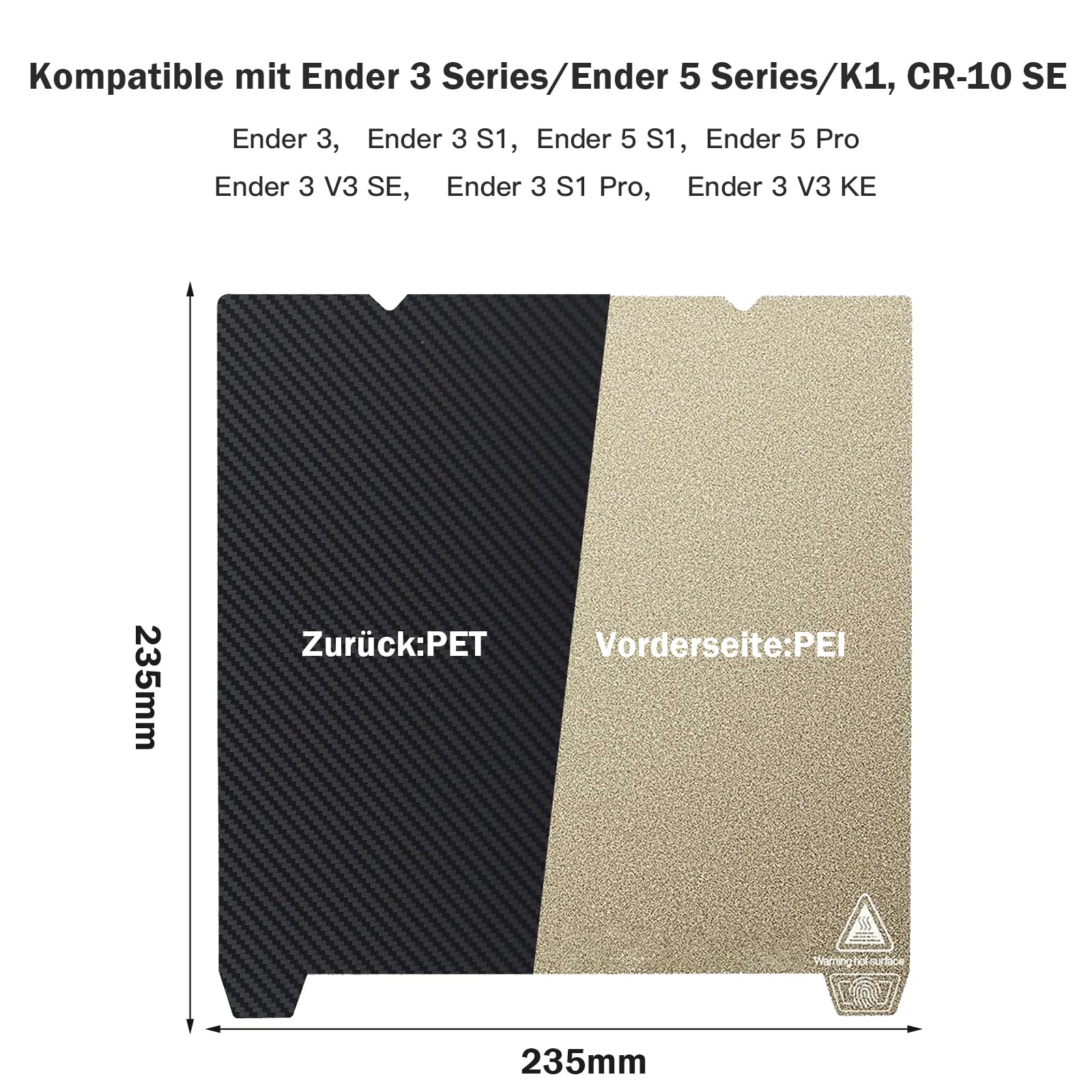 Plaque d'impression 235 x 235 mm, double face, texturée, en acier à ressort magnétique, lit d'impression flexible, pour imprimante 3D Ender-3, Ender-3 S1, Ender-3 Neo/3V2 Neo/3V3 SE/3V3 KE K1