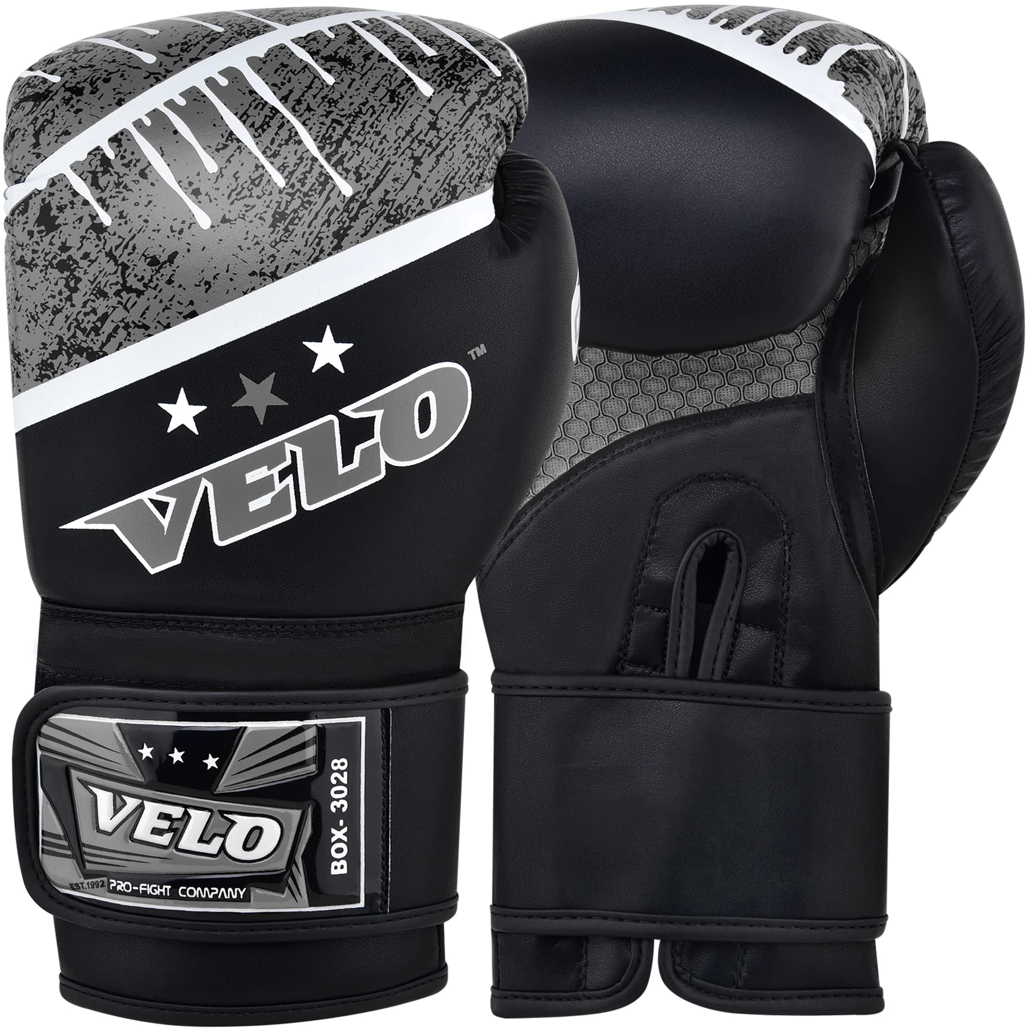 Velo Microfiber Leather Boxing Gloves For Training Muay Thai MMA (4 oz., Black-grey) — image 1