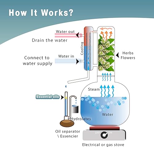 Miniatura 7 de Destilador de aceites esenciales 1,9 gales7 L Kit premium  para la fabricación y extracción de aceite de destilación al vapor, equipo de destilación