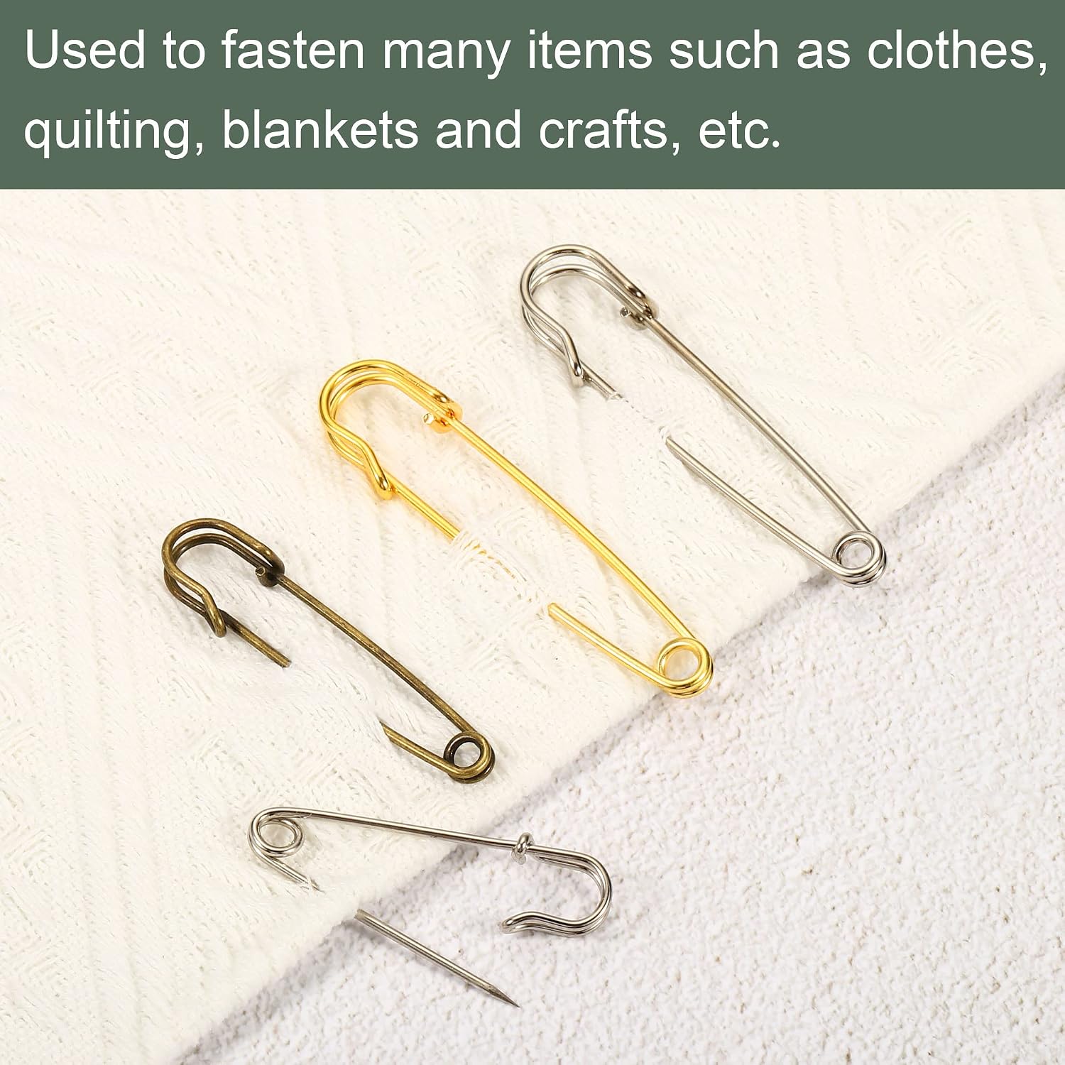YOKIVE 40 Pcs Safety Pins, Metal Sewing Pins | Great for Art, Craft, Clothing, Blankets, Daily Use (Gold Tone, 1.97-Inch)