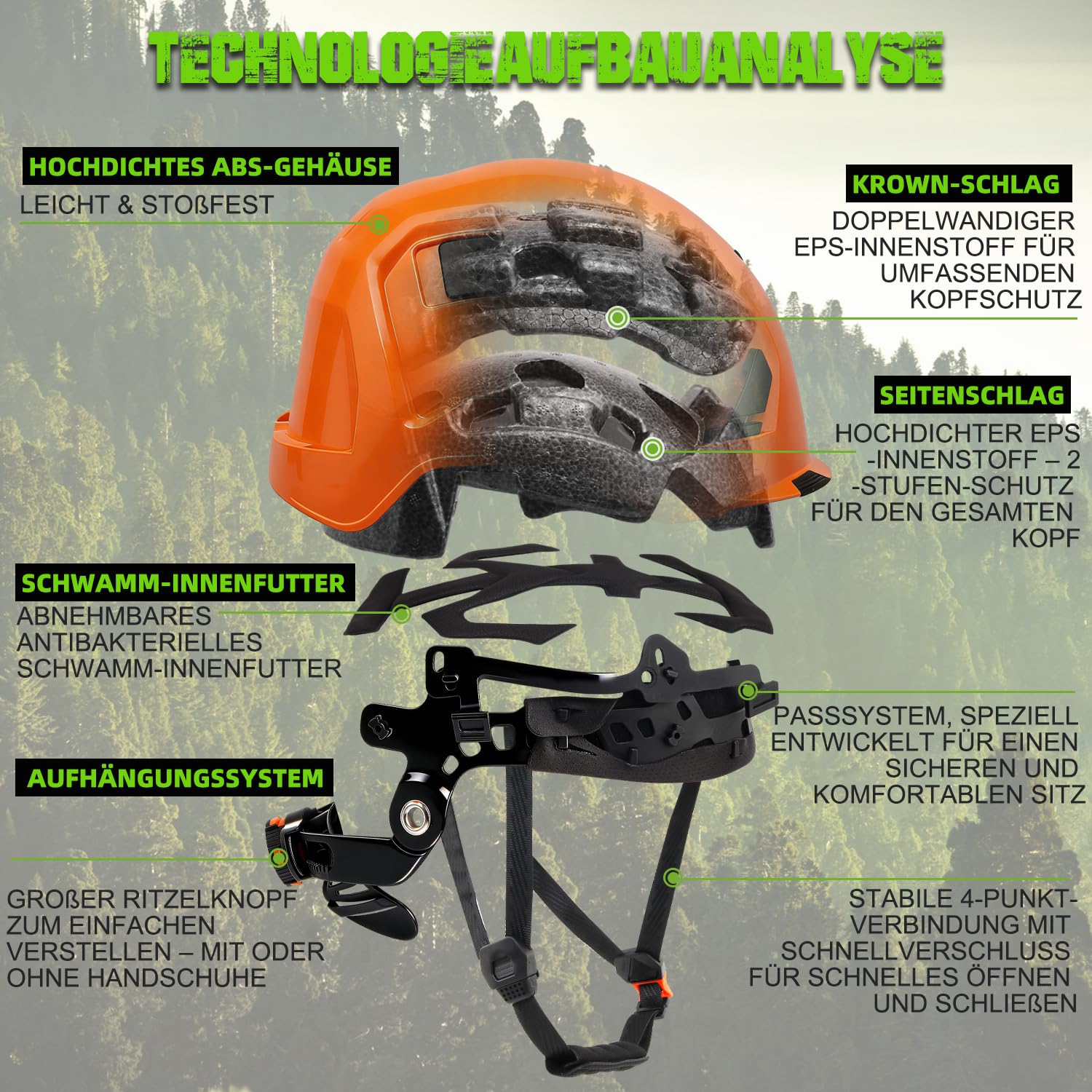 GREEN DEVIL VOLTEK Forest AIR Casque de protection forestier ABS pour postes de travail de haut niveau Certification EN12492 Conforme à la norme EN397 Absorption des chocs et résistance à la