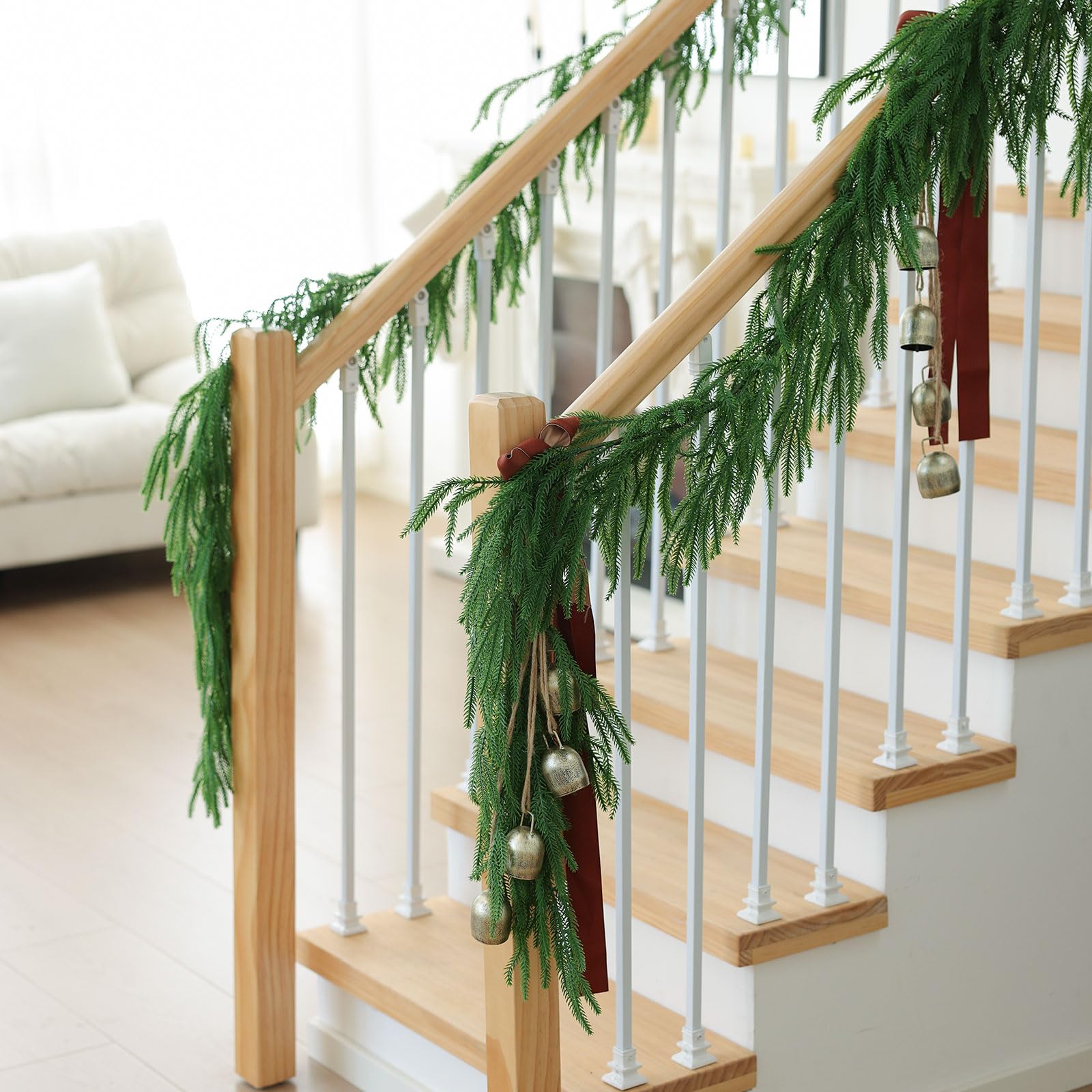 MIZII Guirnalda de Navidad de 6 pies, guirnalda de pino artificial de Norfolk de tacto real, guirnalda de pino sintético de Norfolk, decoración de Navidad para Navidad, chimenea, manto, decoración del
