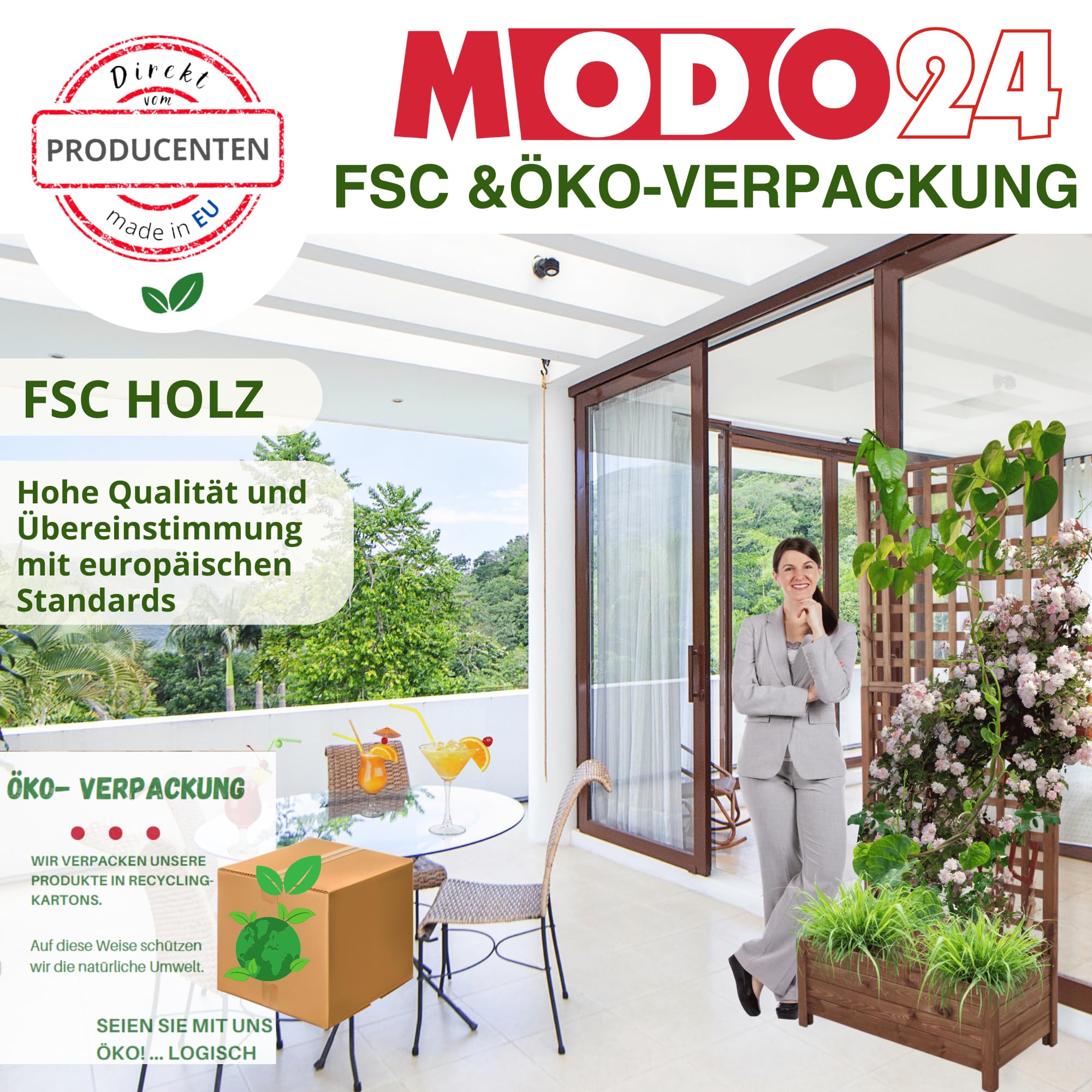 Blumenkasten aus Kiefernholz mit Rankgitter, Pflanzkübel mit Spalier Rankhilfe, Hochbeet, Blumenkübel Outdoor Holzkiste für Garten Terrasse Balkon, 190x80x40, Braun, Imprägniertes Holz