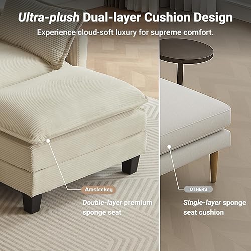 Miniatura 5 de Sofá Seccional Modular, 111.5" en Forma de U de Pana Cómodo Sofás Seccionales para Sala de Estar, Sofás Nube de 3 Plazas con 2 Otomanas Móviles,