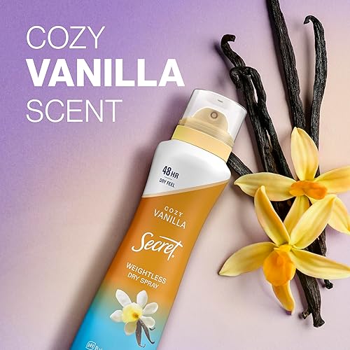 Miniatura 7 de Secret Dry Spray Desodorante antitranspirante para mujer, 48 horas de protección sin peso contra el sudor y el olor, suave con la piel, aroma
