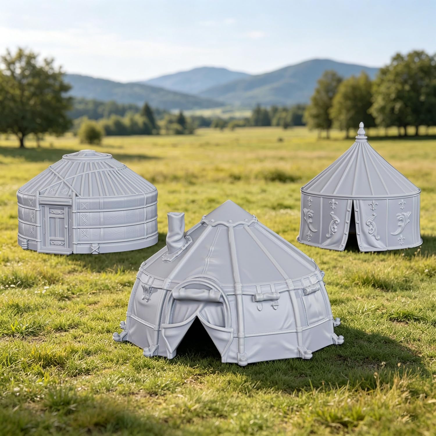 Fantasy RPG Terrain 25mm Set Tabletop Wargame Camp Tents 1:64 Scale AF1194 | Unpainted TTRPG Buildings and dnd Terrain Set for Tabletop Role Playing Games, Map Props and Table Maps Characters