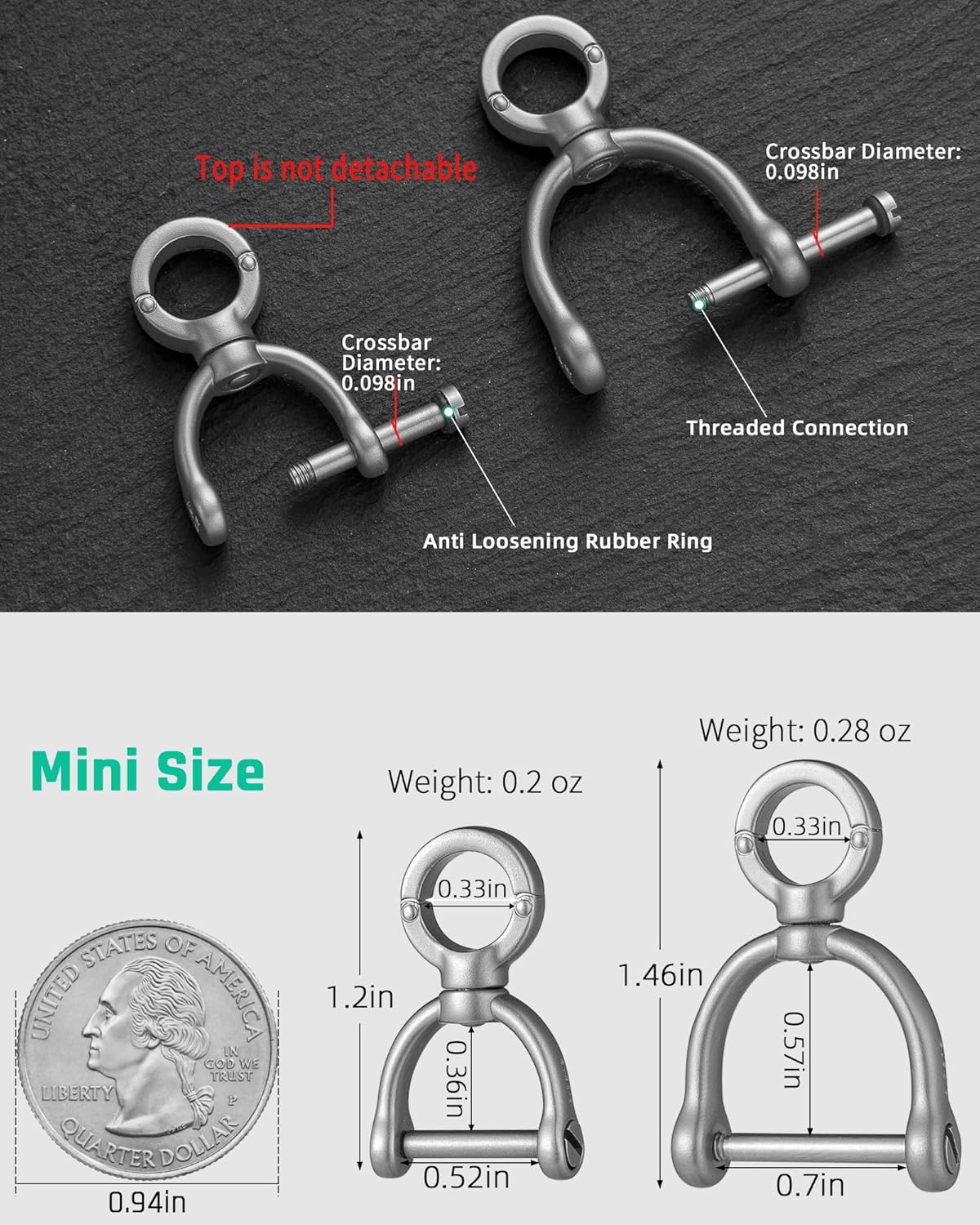 TISUR Stainless Steels Key Ring for Car,D Ring Keychain with Screw Shackle,Heavy Duty Key Chain Fob Rings DIY Purse Accessories - Image 2