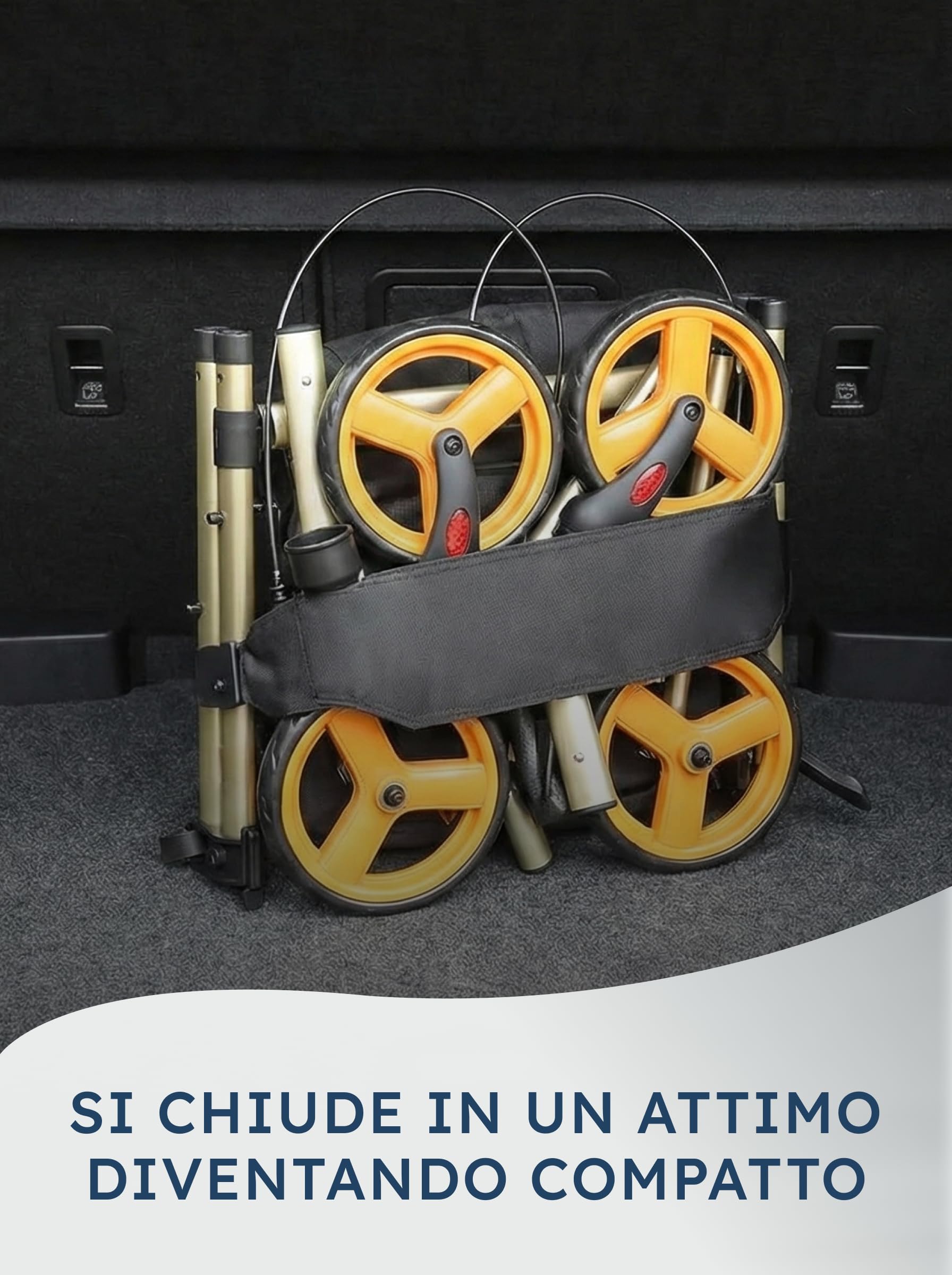 SPES Rollator Deambulatore in Acciaio Robusto (9 kg) - Ausilio Pieghevole Silver con Seduta Imbottita e Grandi Ruote Stabili (20 cm) - Freni Sicuri, Cestino e Porta Bastone (Portata 136 kg)