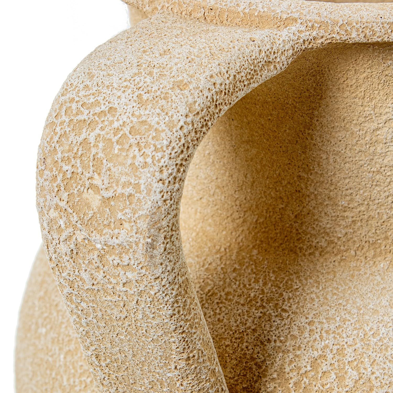 DRW Jarron de Suelo con Asas de Ceramica Beige Arena 28x28x40cm