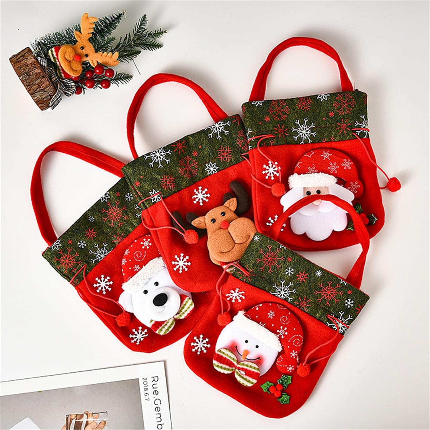 10Pack Christmas Santa Sack Children Xmas Gifts Candy Stocking Bag Exquisite Santa Claus Christmas Candy Bag,A