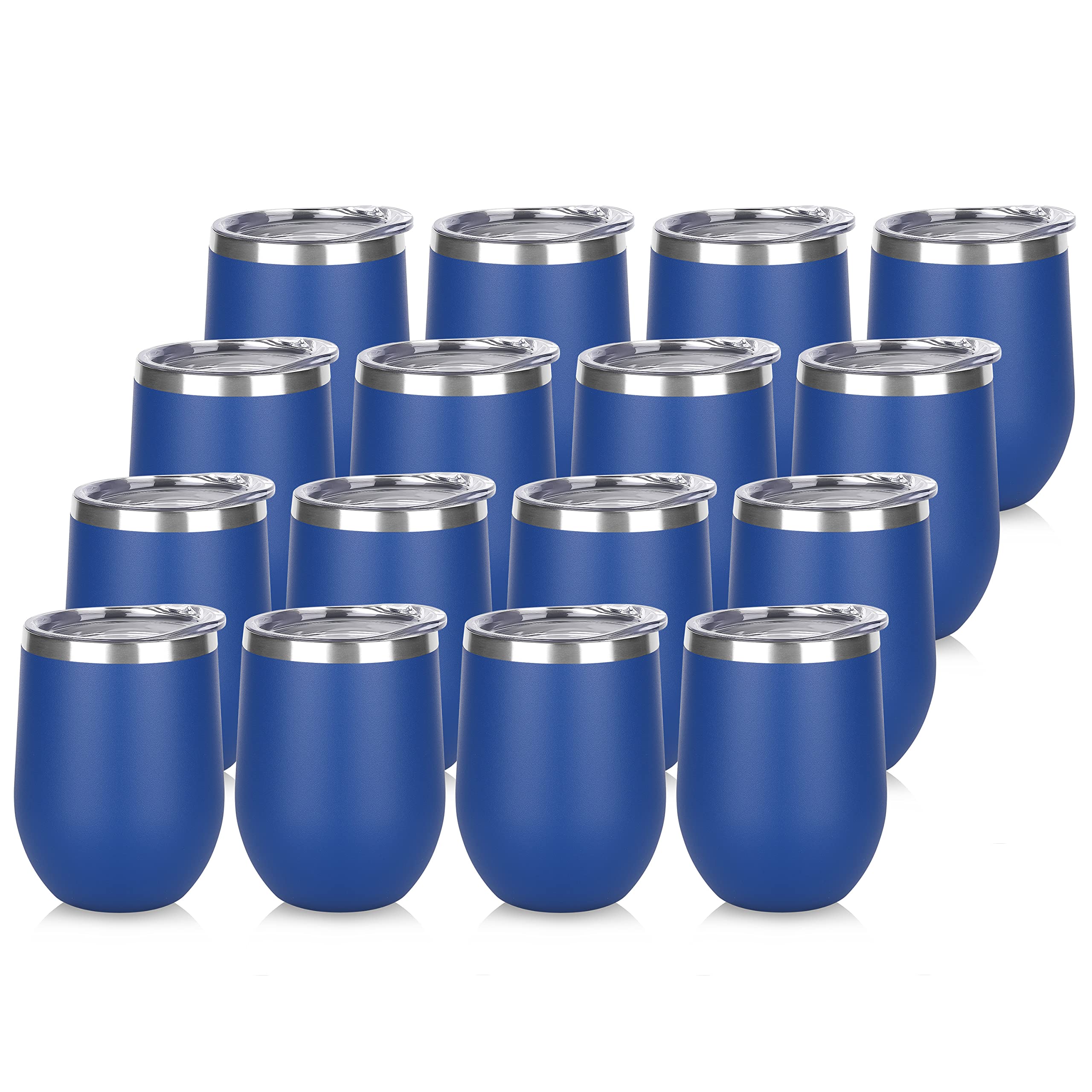 ( incomplete )DOMICARE Stainless Steel Wine Tumbler Bulk with Lid, Personalized Insulated Tumblers Set, 12oz Travel Coffee Cups Pack of 15 ,Dark Blue