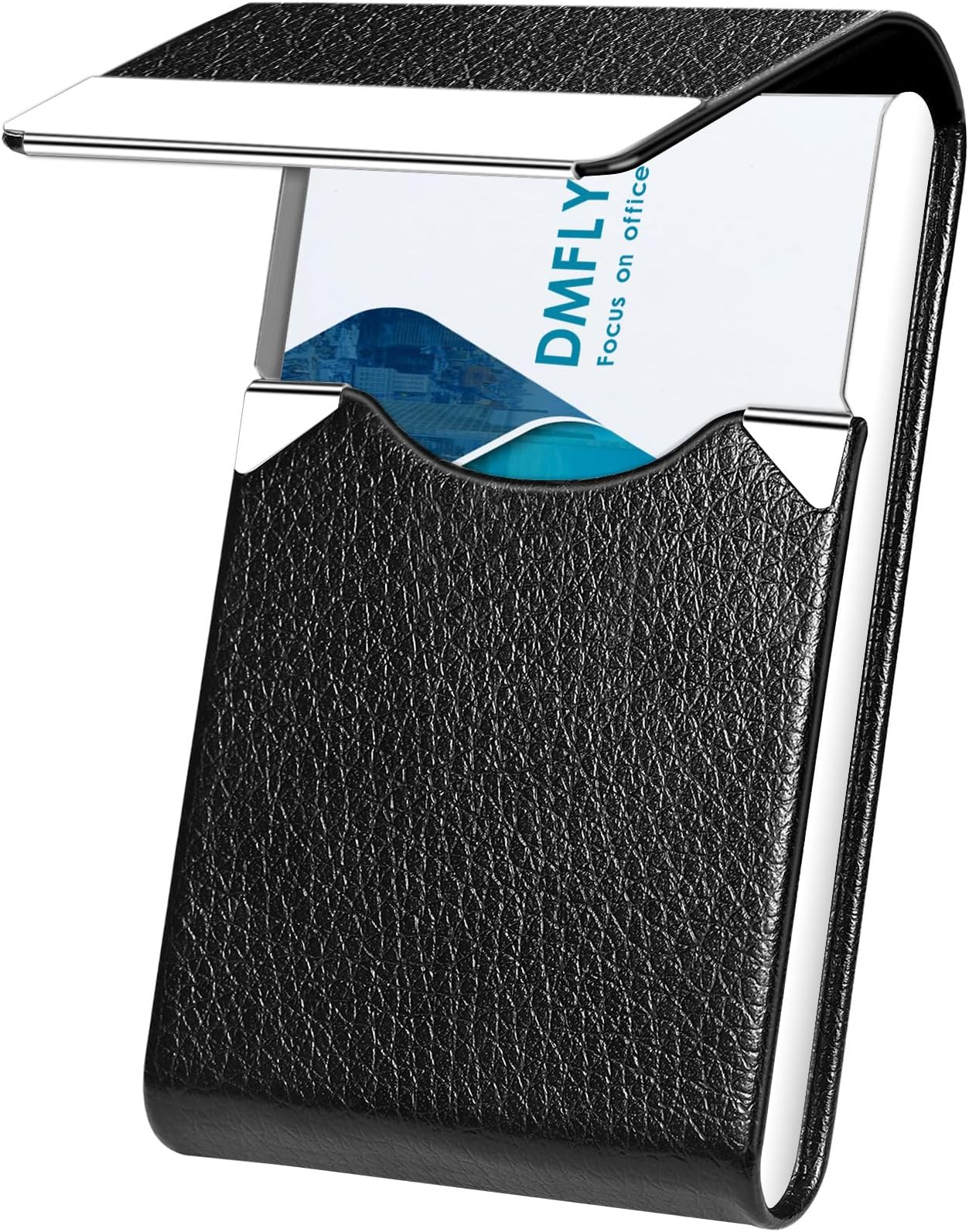 Business Card Holder Case - Pu Leather Name Slim Metal Pocket With Magnetic Shut, Black