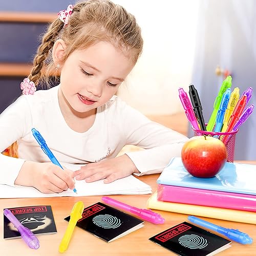 Miniatura 6 de Bolígrafos de tinta invisible GIFTINBOX con luz UV para niños, bolígrafos espía para regalos de fiesta para niños de 8 a 12, paquete de 24