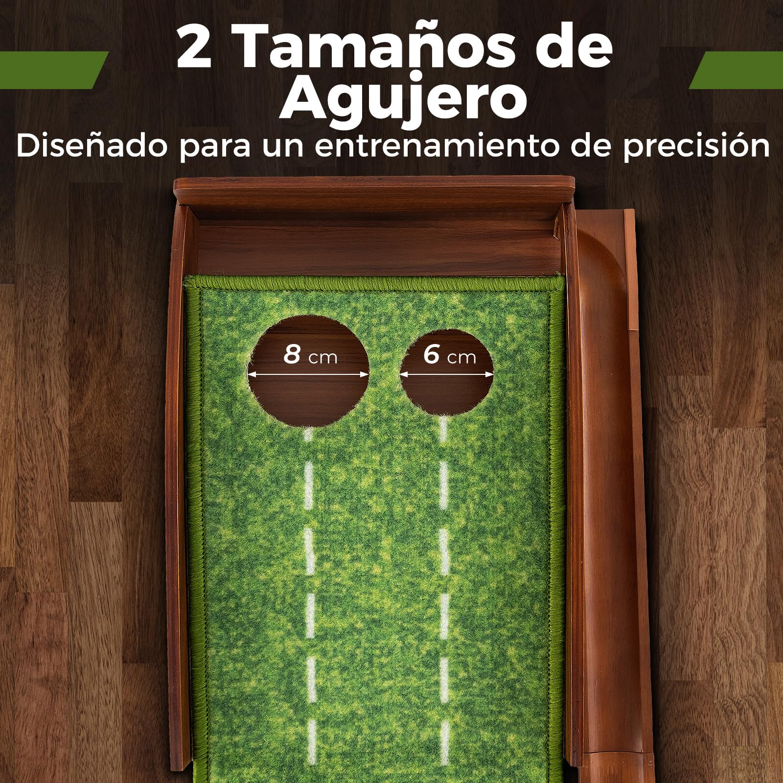 COSTWAY Mini Golf, Alfombra de Putting de Entrenamiento de Golf Interior y Exteriores, 1/2/3 Tamaños De Orificios, Retorno automático de la Bola, 3 Pelotas, Cesped de Minigolf (2 Orificio)