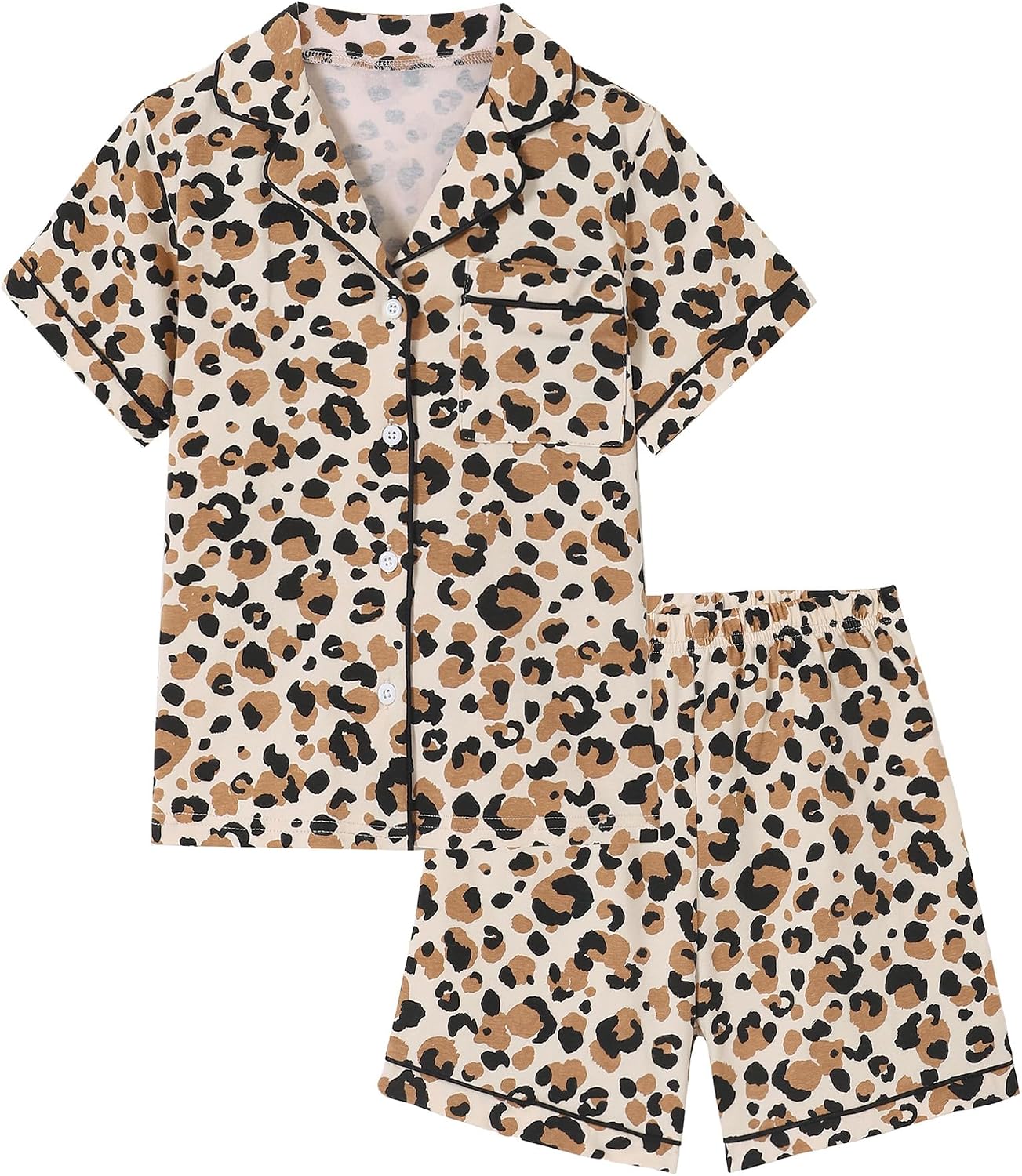 Mikrdoo Girls Pajamas Toddler Cotton Soft Button Down Short Sleeve Pjs Set Summer Sleepwear for Little Kids Size 2-14