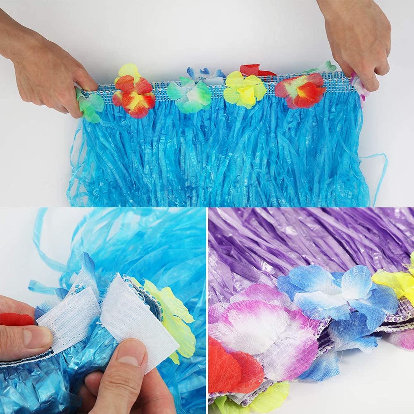 4 Piezas Conjunto Hawaii Hula, Hawaiian Grass Hula Faldas, Guirnalda Hawaiana Falda de Hierba, Adecuado para Fiestas, Fiestas de Baile, Mejorar el Ambiente de Fiesta(Cuatro Colores)