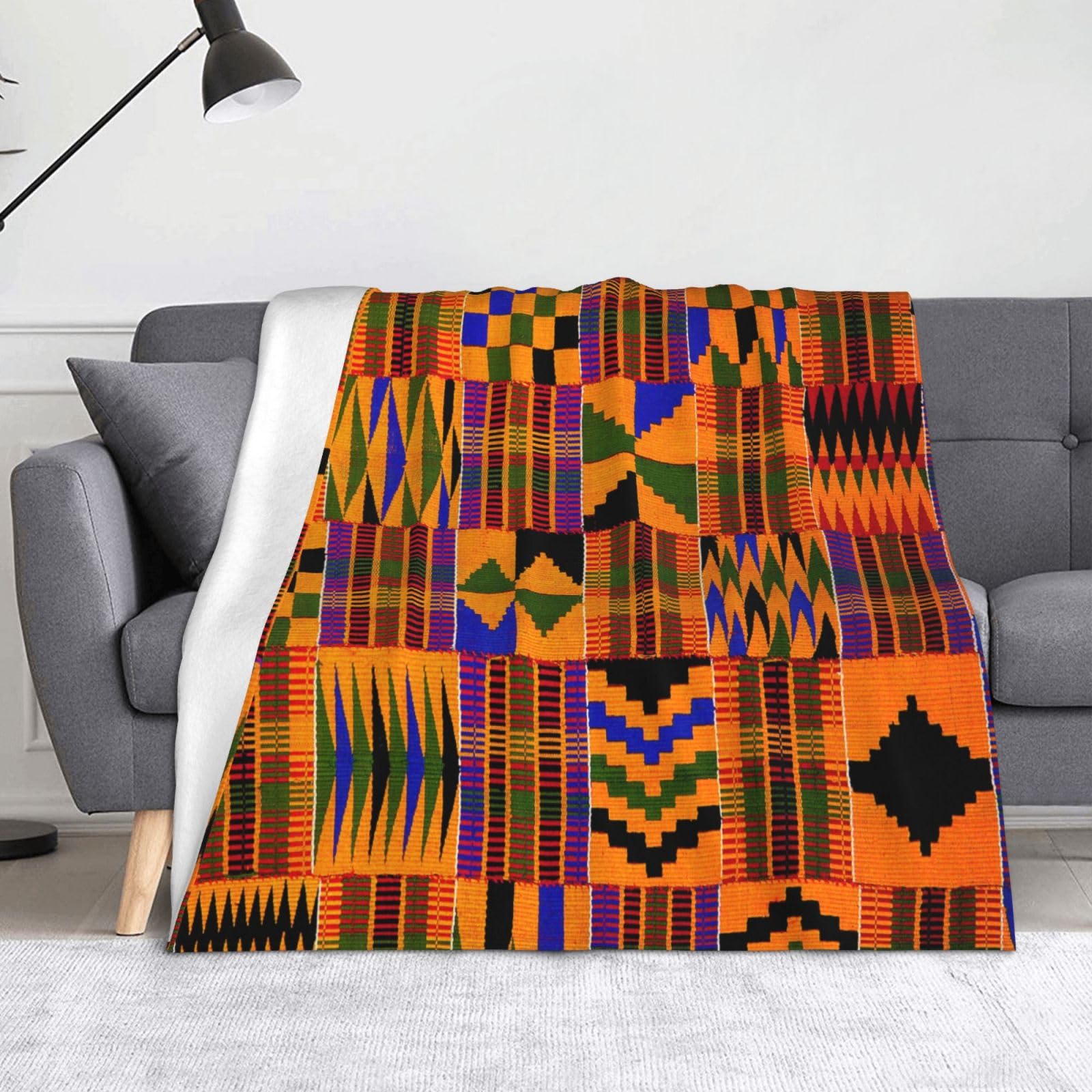 LELEMATEAfrican Tribal Ethnic Kente Print Plush Throw Blanket for Boys Girls Teens Soft Flannel Bed Blanket for Sofa Chair Office Trip Camping Outdoor Home Decor 50"x60"