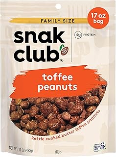Snak Club Toffee Peanuts, Candied Peanuts with Praline Coat and Sweet Cream, Gluten-Free and Kosher Snack, 17 oz Resealable Bag