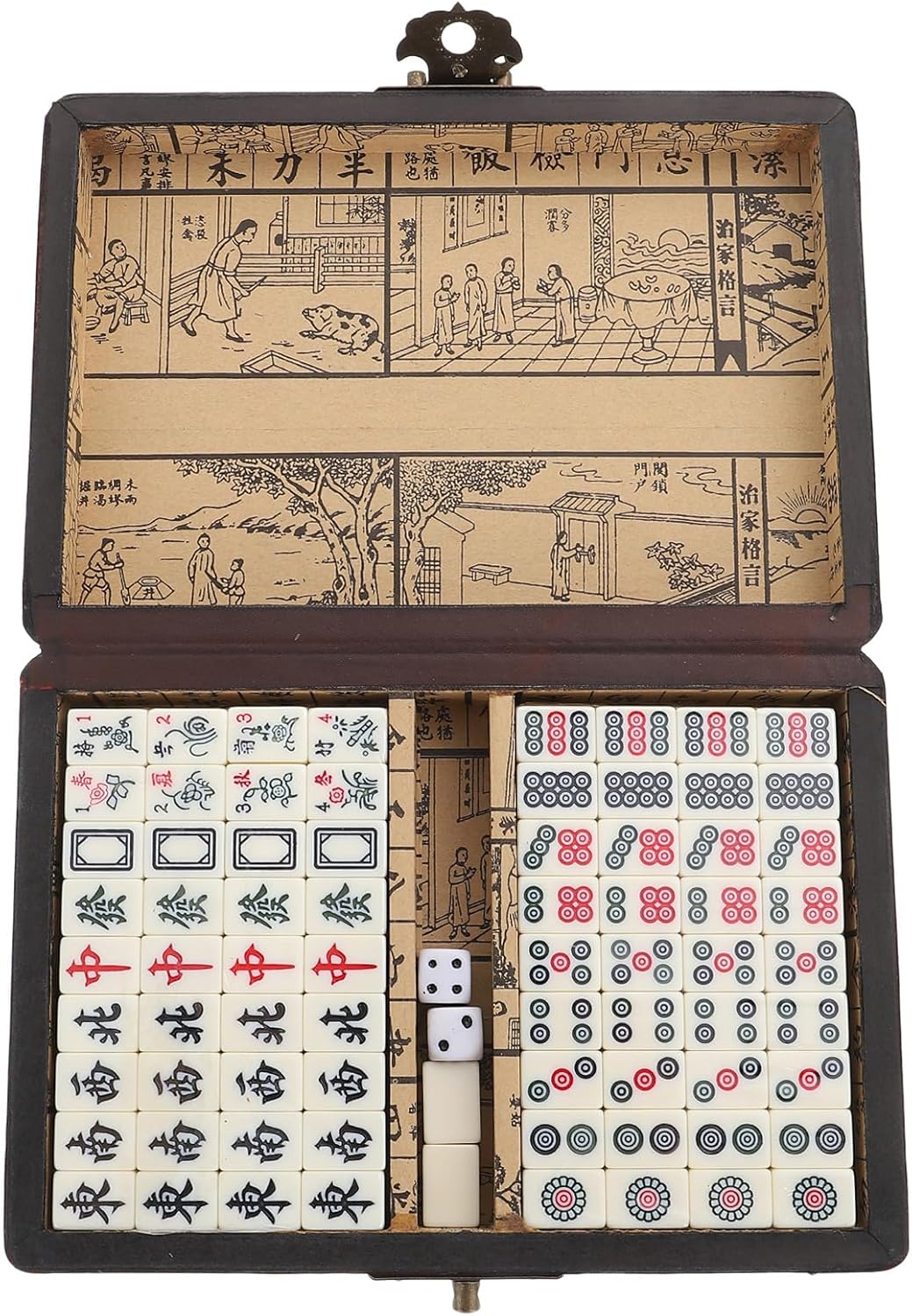 Portable Mahjong Set with Chinese Numbered Tiles and Carry Box, Small Retro Tile Game for Travel and Dorm Desktop Play – 20pcs Mahjong Kit for Adults