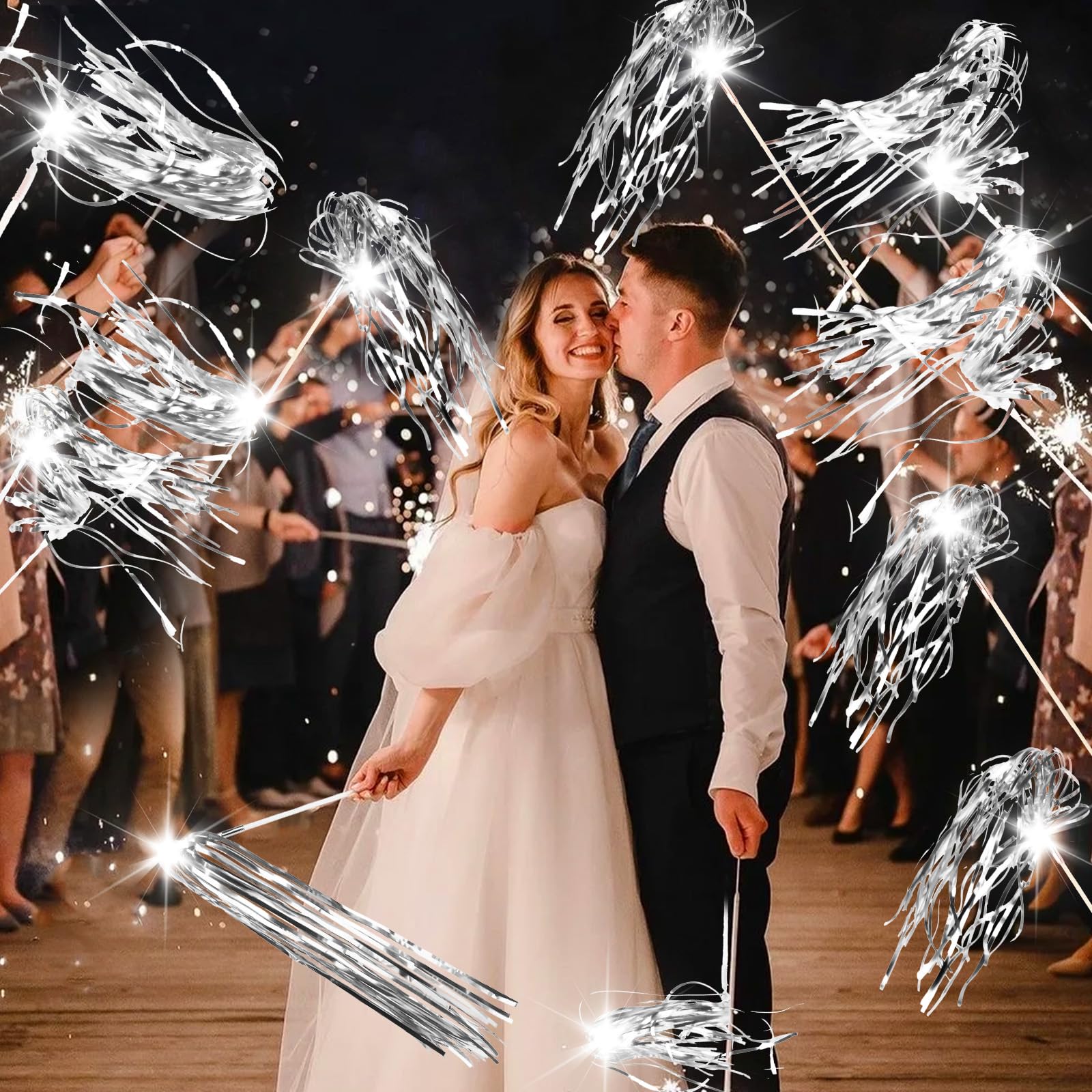 100 bacchette luminose per matrimoni, feste, compleanni, Natale, colore: argento