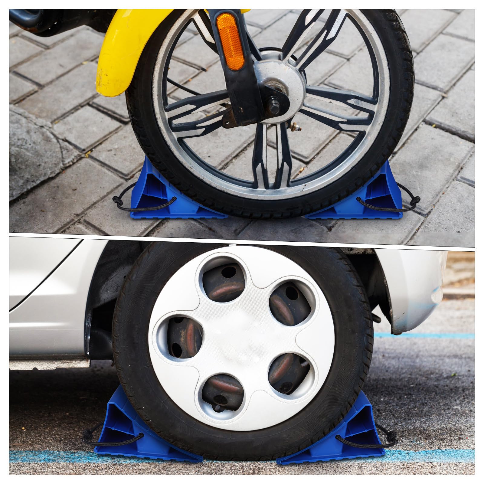 Auto Unterlegkeile 2 Stück aus Kunststoff mit Seilgriff und Rutschfestem Radkeile für Pkw und LKW als Campingzubehör für und
