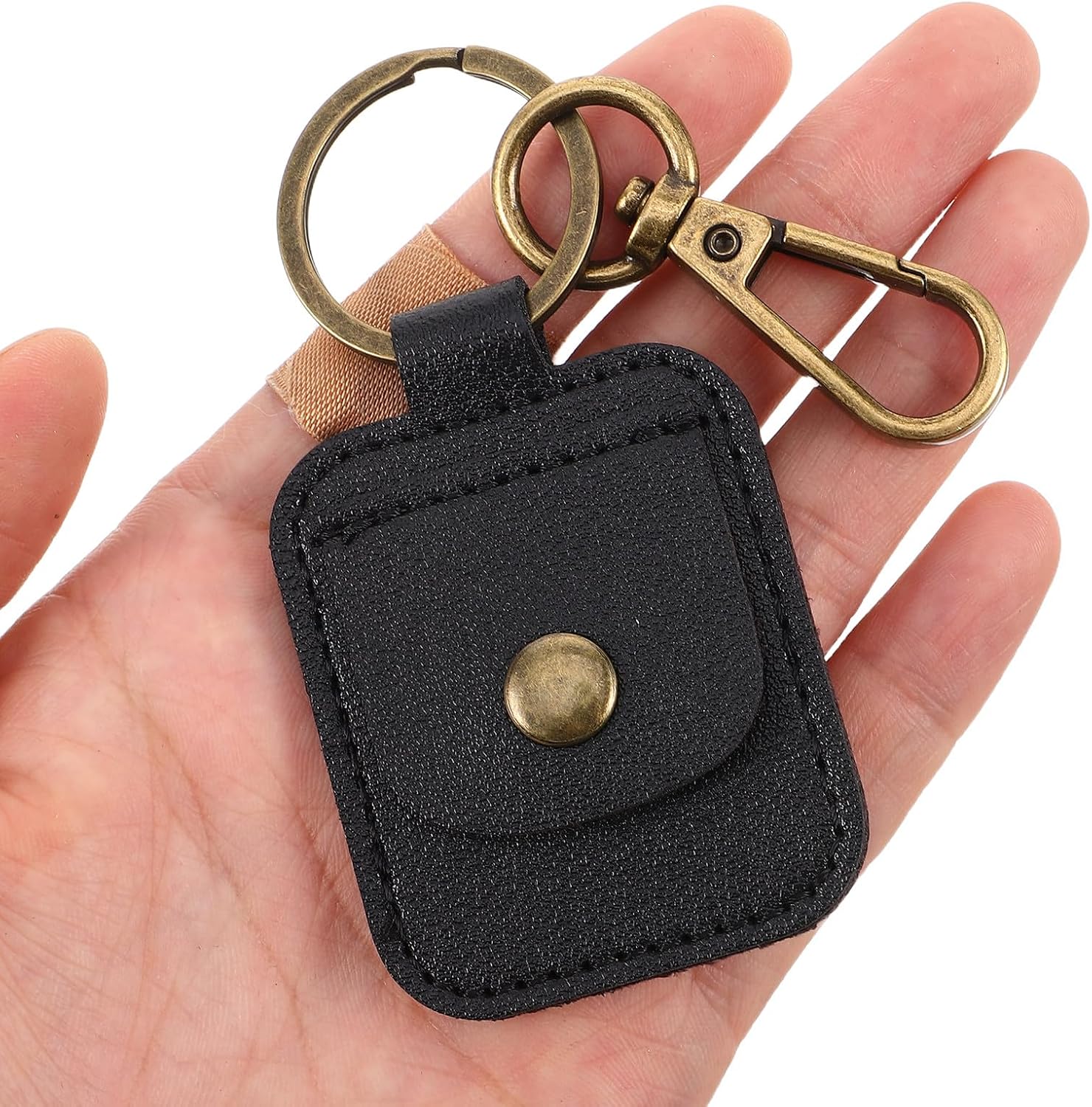 Mini Coin Holder Keychain Wallet for Women, Black PU Pouch image 4