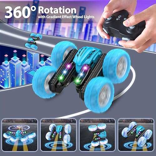 Miniatura 4 de BOBUEXER Camión a control remoto para niños, auto de acrobacias a control remoto de 2.4 GHz con luces de rueda, faros, efecto de personajes