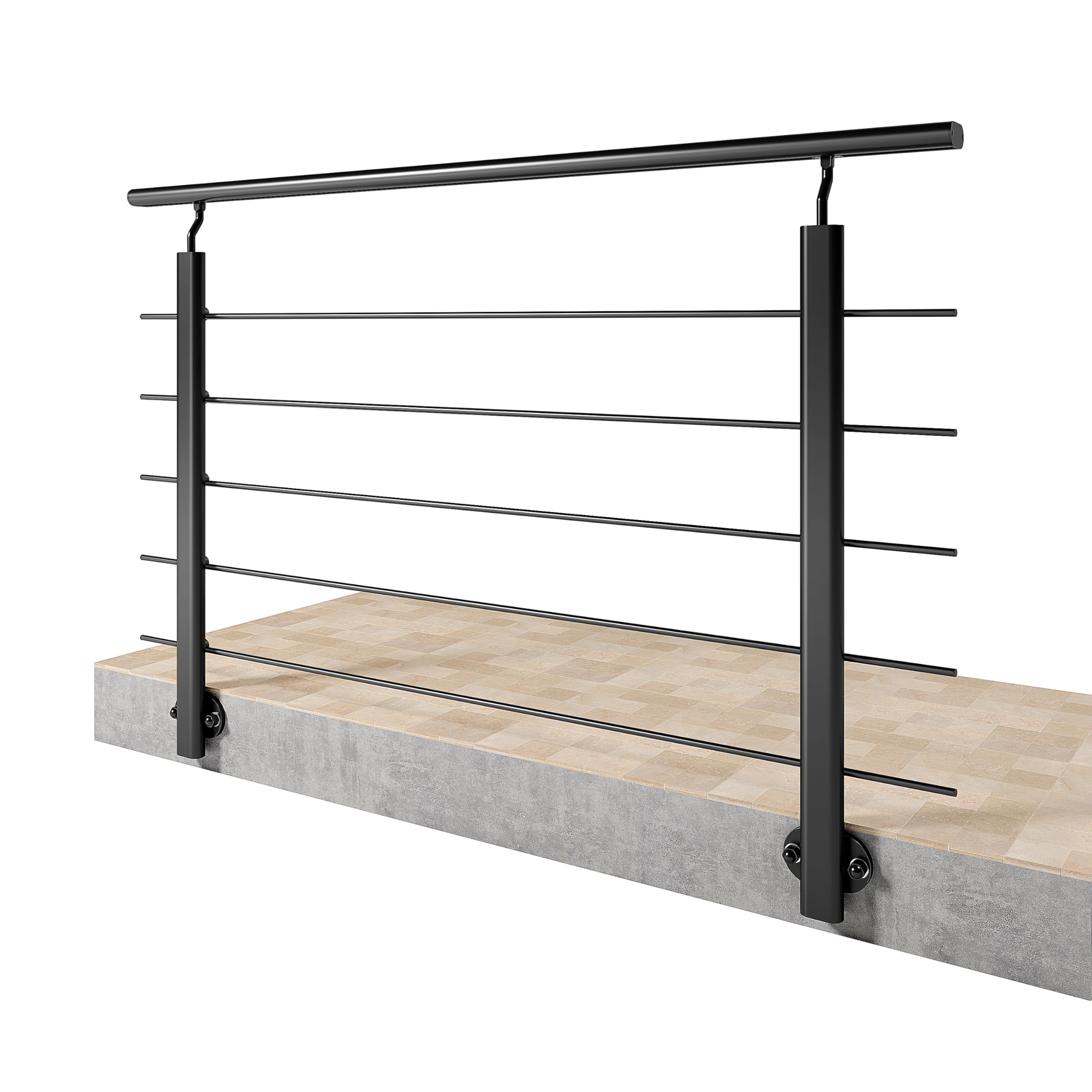 AICA 150x100cm Barandillas de aluminio, Barandilla de escalera, Ángulo de montaje ajustable, uso interior y exterior - Negro mate - fijaciones lateral