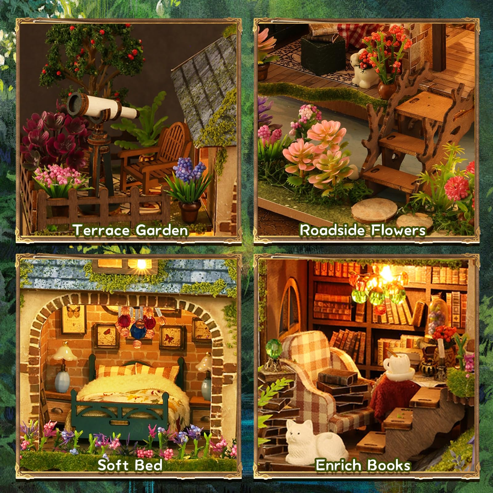Kit fai da te in miniatura, kit per casa delle bambole vittoriana, puzzle 3D in legno per libreria, kit per la costruzione di mini case delle bambole per adulti e adolescenti (Cottage nella foresta)