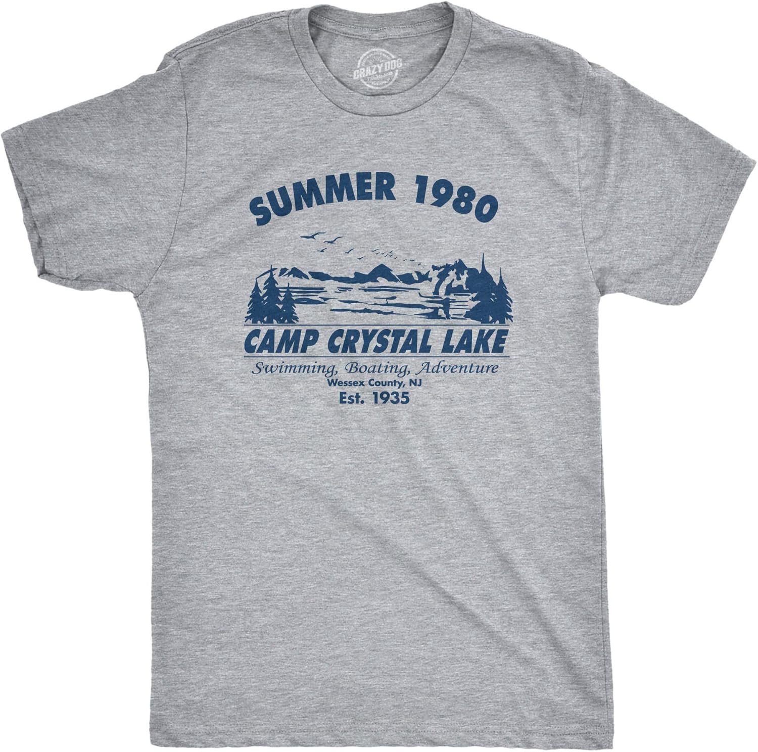 Crazy Dog Men's T Shirt Camp Crystal Lake 1980 Spooky Halloween Graphic Novelty Tees