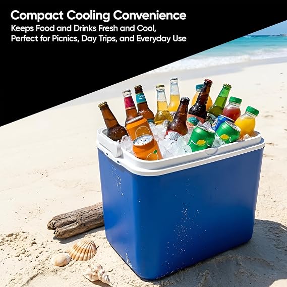 Cool Box 24L OR 30L Lightweight Portable Ice Cooler with Handle & Lid, Insulated Cooler Box for Camping, Picnic, Beach & Travel, Keeps Food & Drinks Hot or Cold