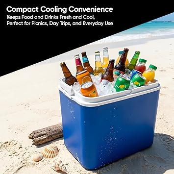 Cool Box 24L OR 30L Lightweight Portable Ice Cooler with Handle & Lid, Insulated Cooler Box for Camping, Picnic, Beach & Travel, Keeps Food & Drinks Hot or Cold
