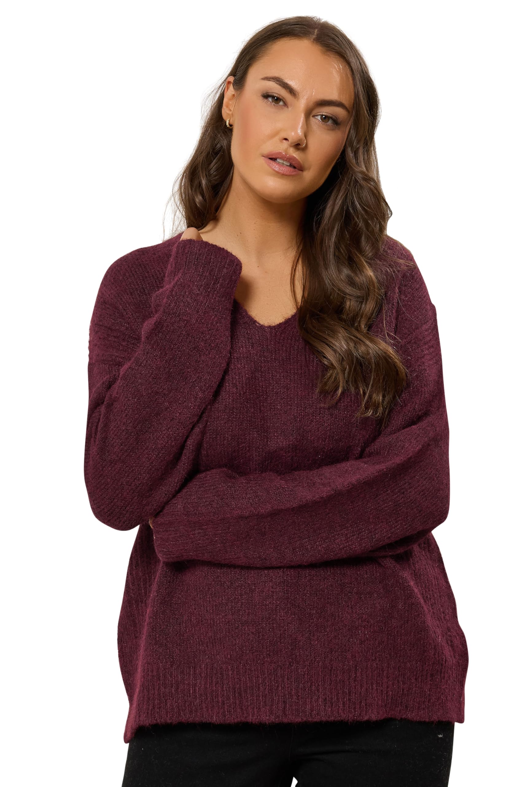 Evans Women's Purple Curve Knitted V-Neck Jumper - Plus Size Curve