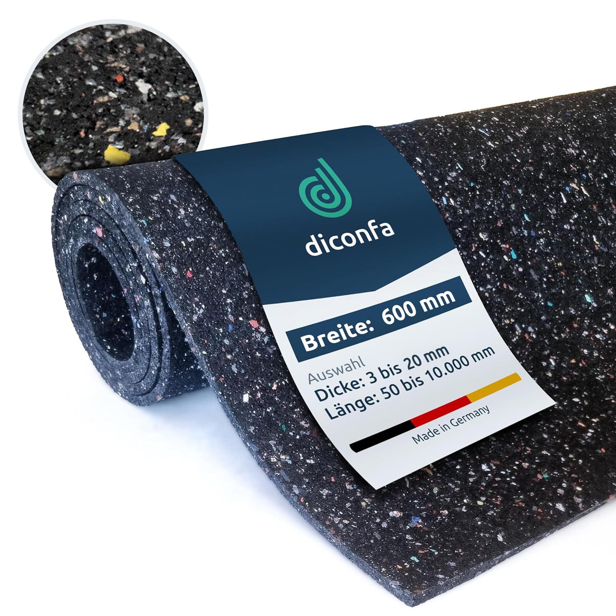 diconfa Bautenschutzmatte 600mm 60cm 0,6m BREIT, 6500mm LANG, 3mm DICK | Granulat GUMMIMATTE AUF MAß - 3 bis 20mm DICK - 0,05 bis 10m LANG / Andere BREITEN 0,1 bis 1,5m - Bodenbelag Regenerat Gummi