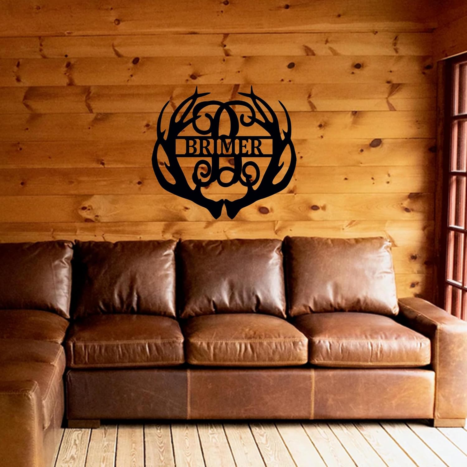 Personalized ACM Metal Sign Deer Antler Decorations for Rustic Home Wall Decor, Customizable Last Name Initial Monogram Sign, Buck Antler Door Hanger, Great Outdoor Hunter Gift (24 Inch)