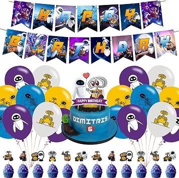 Walle Science Fiction Party Supplies with Happy Birthday Banner, Cupcake Cake Toppers, Balloons for Fans Birthday Party Baby Shower Decorations