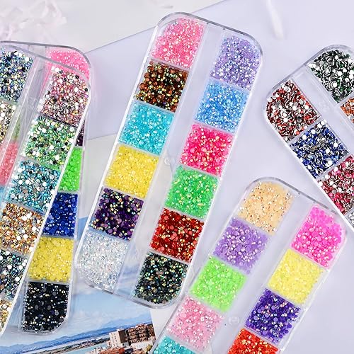 Miniatura 7 de Juego de 5 cajas de diamantes de imitación para arte de uñas, medias perlas, parte trasera plana 3D, gemas de cristal, diseño de diamantes para