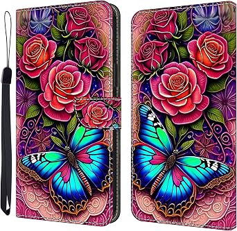 Case for Samsung Galaxy A16 5G Wallet Phone Case with Wrist Strap & Magnetic Closure, Card Slots/Holder, PU Leather Folio Flip Kickstand Soft TPU Inner Shell Back Book Cover, Colorful Butterfly