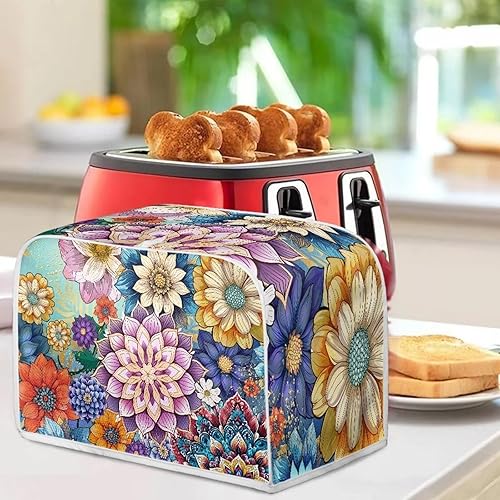 Vista 83 de UNICEU Funda acolchada para tostadora con patrón de café, se adapta a la mayoría de tostadoras estándar de 4 rebanadas patrón de café,Hojas de otoño