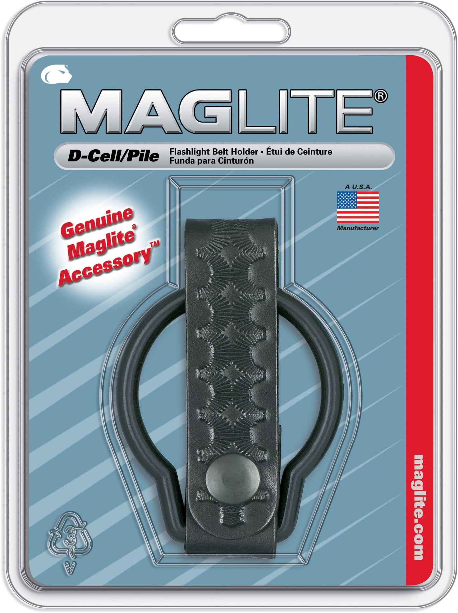 Black Plain Leather Belt Holder for D Cell Flashlights