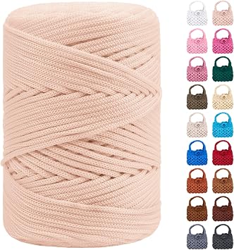 Polyester Macrame Cord 3mm x 185yards, Braided Macrame Cord Polypropylene Silk Cord, Crochet Bag Polyester Yarn for Crocheting, Bag, Wall Hangings, Rug, DIY Crafts Khaki White