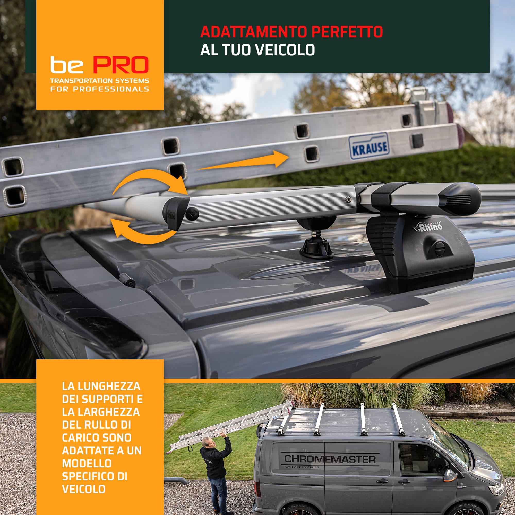 Rhino KammRoller | Compatibile con Mercedes Sprinter 2018+ L2H1 | Rullo di Carico per Portapacchi da Tetto; Rullo di Assistenza al Carico per Supporti KammBar; Sistema di Carico per Portapacchi