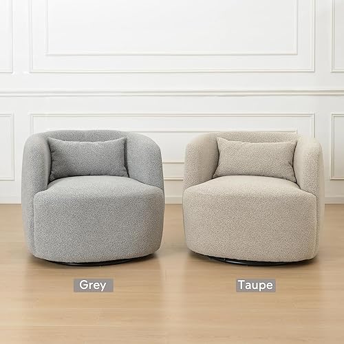 Miniatura 16 de KINWELL Juego de 2 sillas giratorias de barril Boucle de 34 pulgadas de ancho, sin montaje, sillones tapizados redondos, sillas decorativas, sofá