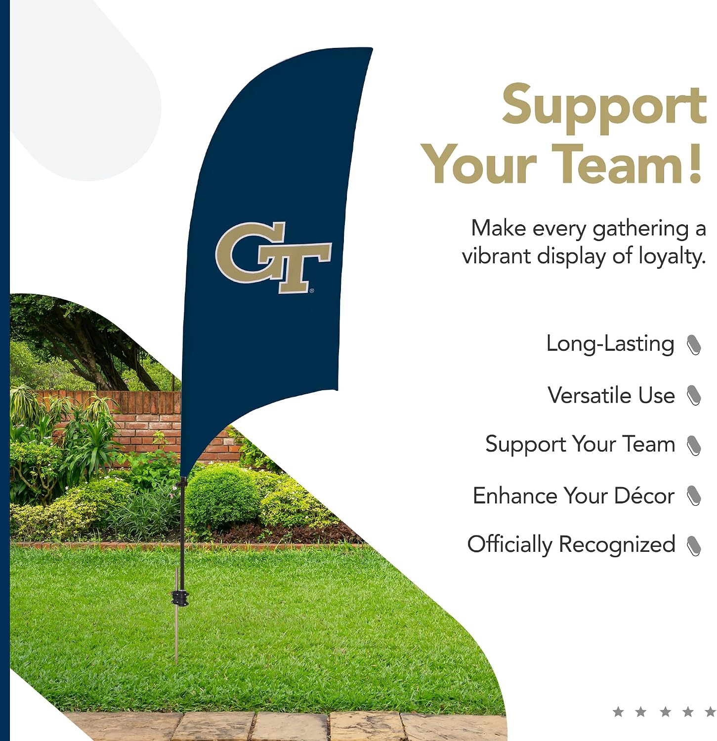Georgia Tech Yellow Jackets College Sports Printed Feather Flag - NCAA Licensed - Super Polyester - School Banner (Navy Blue, Gold) (7.5' Spike Base)