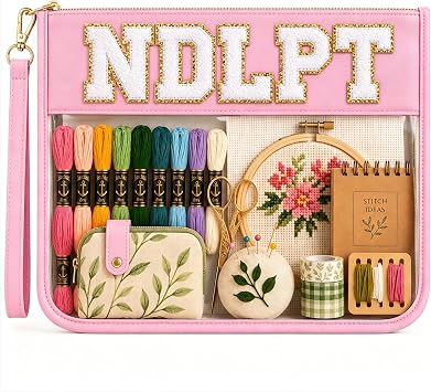 Sokfone Needlepoint Project Bag Embroidery Storage Organizer, Portable Sewing Project Bag for Quilting Crochet Knitting Supplies for Needlepoint, Thread, Fabric & Craft AccessoriesPink