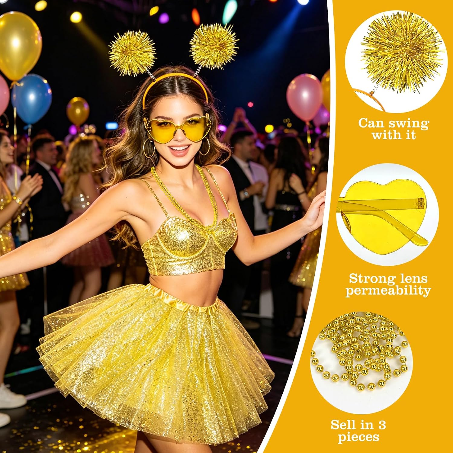 Tutu for Women Tutu Costume Accessories Set Pom Pom Headband Heart Sunglasses for Halloween 80s Cosplay Party