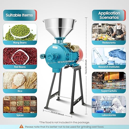 Miniatura 2 de Molino de grano eléctrico comercial resistente de 2200 W, molino de especias, molino de maíz comercial con tolva para granos, arroz, maíz, café,