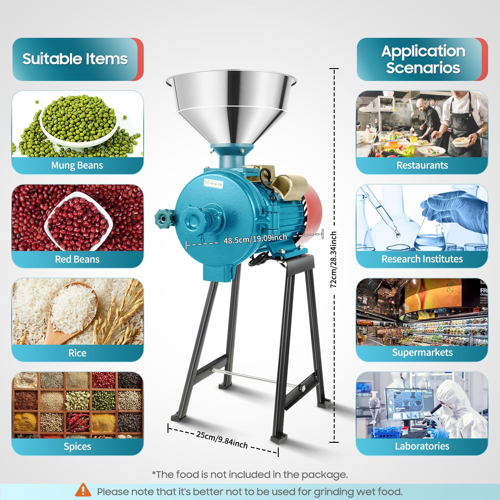 Electric Grain Grinder 1500W, 1400r/min High Speed Safety Upgraded, Commercial Corn Milling with Funnel, Flour Mill and Crusher Machine for Home and Professional Use