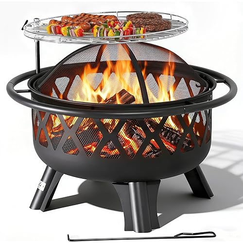 BALI OUTDOORS Outdoor Fire Pit for Wood, Portable Fire Pits for Outside Wood Burning, Patio Firepits for Outside with Grill, Spark Screens