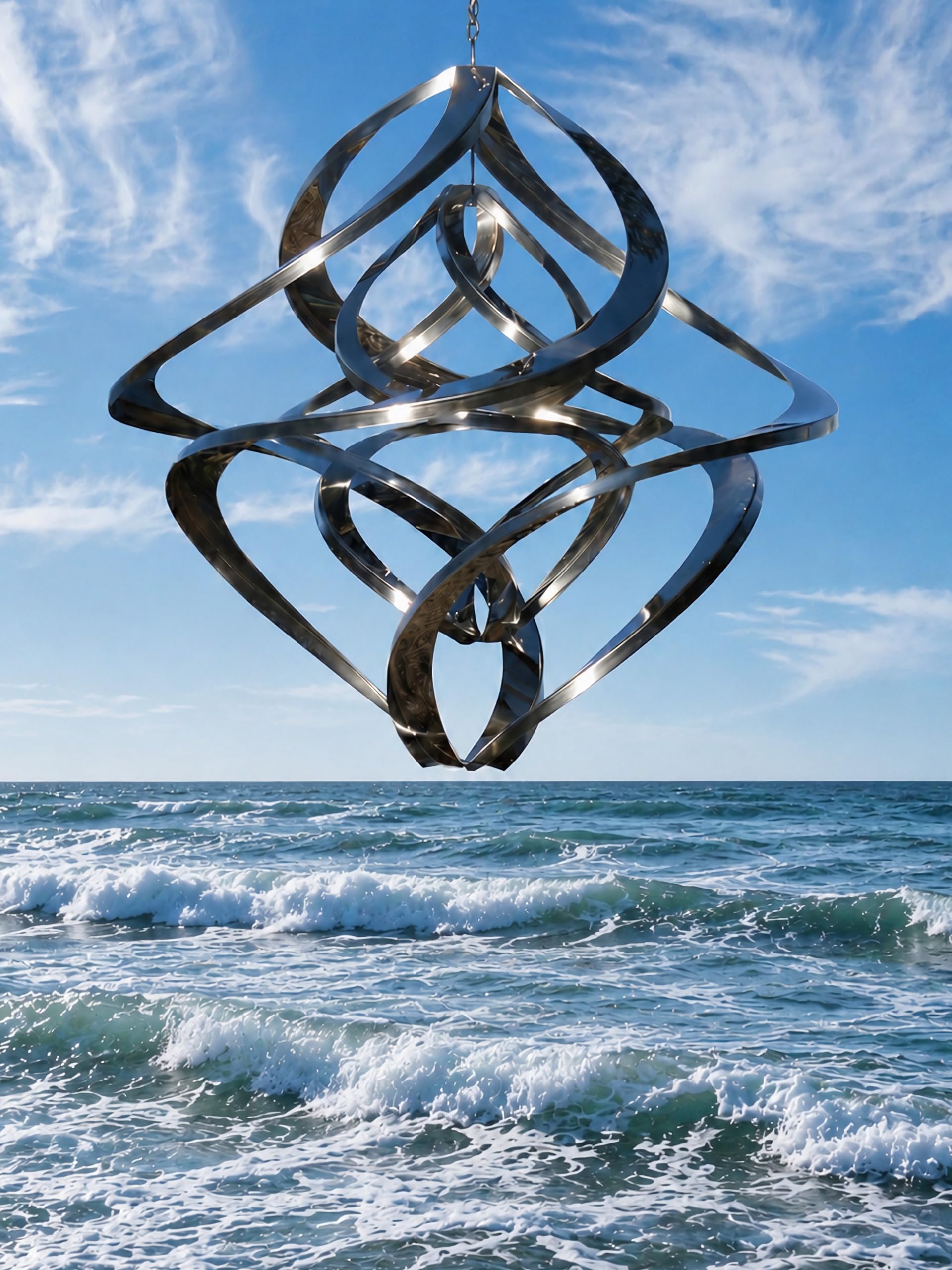 Pommerntraum ®| Windspiel Edelstahl Double-Twister Twister Rostfrei Spinner | Edelstahlwindspiel Winddancer Gartenkunst Gartendekoration Unruhe Gegenläufig Kinetik Gartenspinner (40 cm ohne Kristall XXL)
